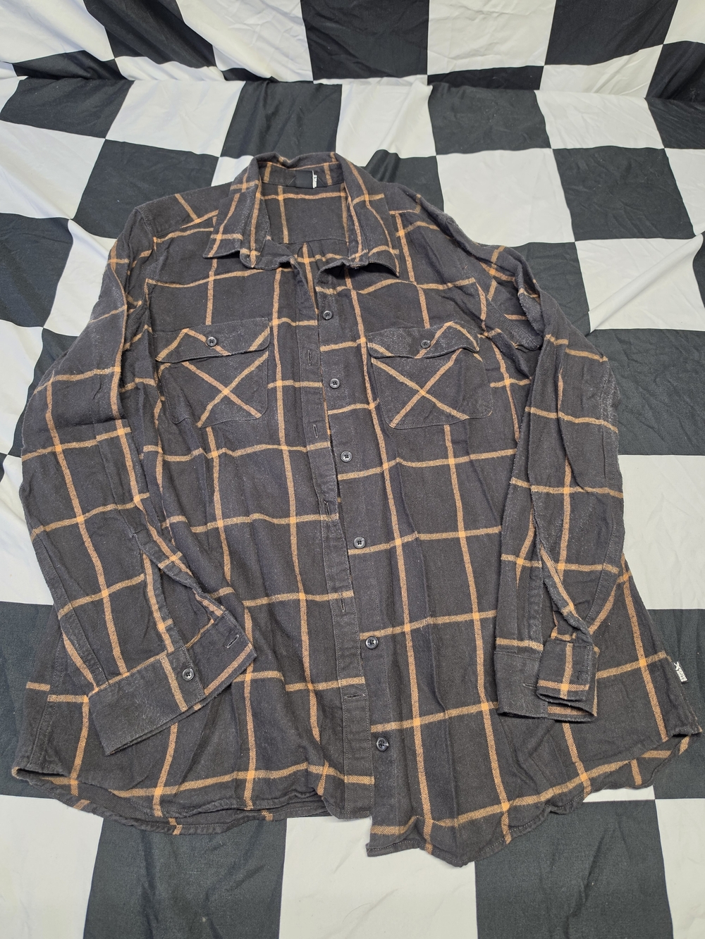 Eddie Bauer Black Shirt with Tan Windowpane Plaid Button-Down